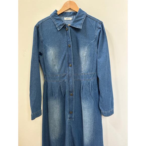 Ursime Denim Jean Denim Maxi Zip Front Faux Button Closure Dress Size Medium - Picture 2 of 5